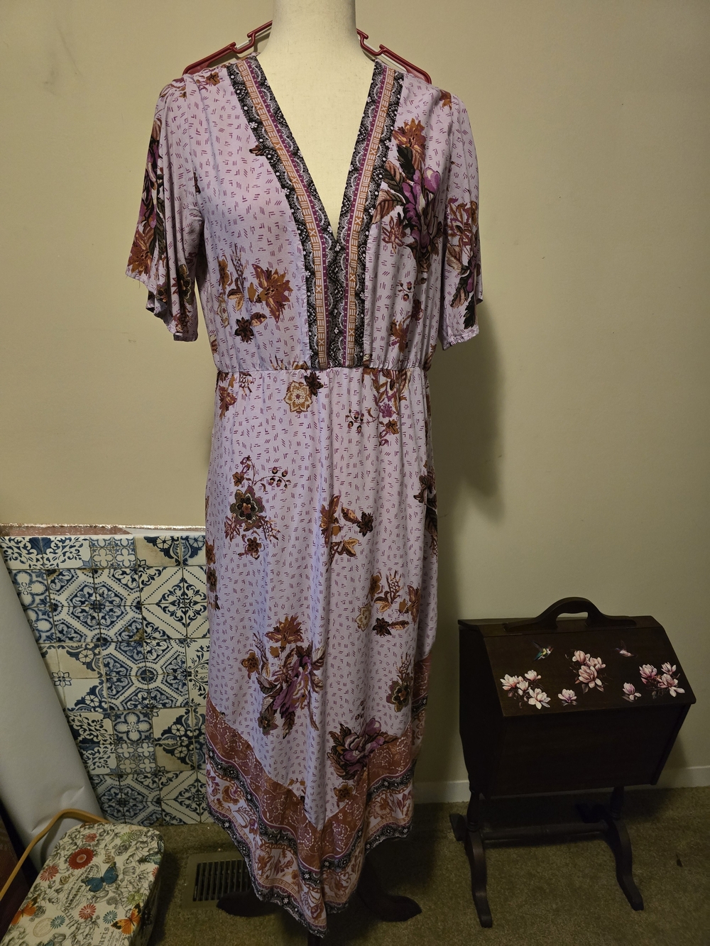 Maurices Pink Patterned Maxi Dress Sz L